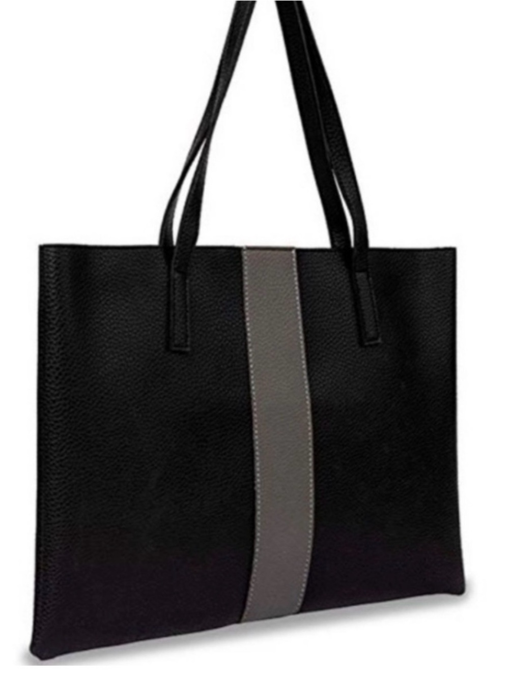 Vince Camuto Black Tote Bag with Gray Center Stripe - Women